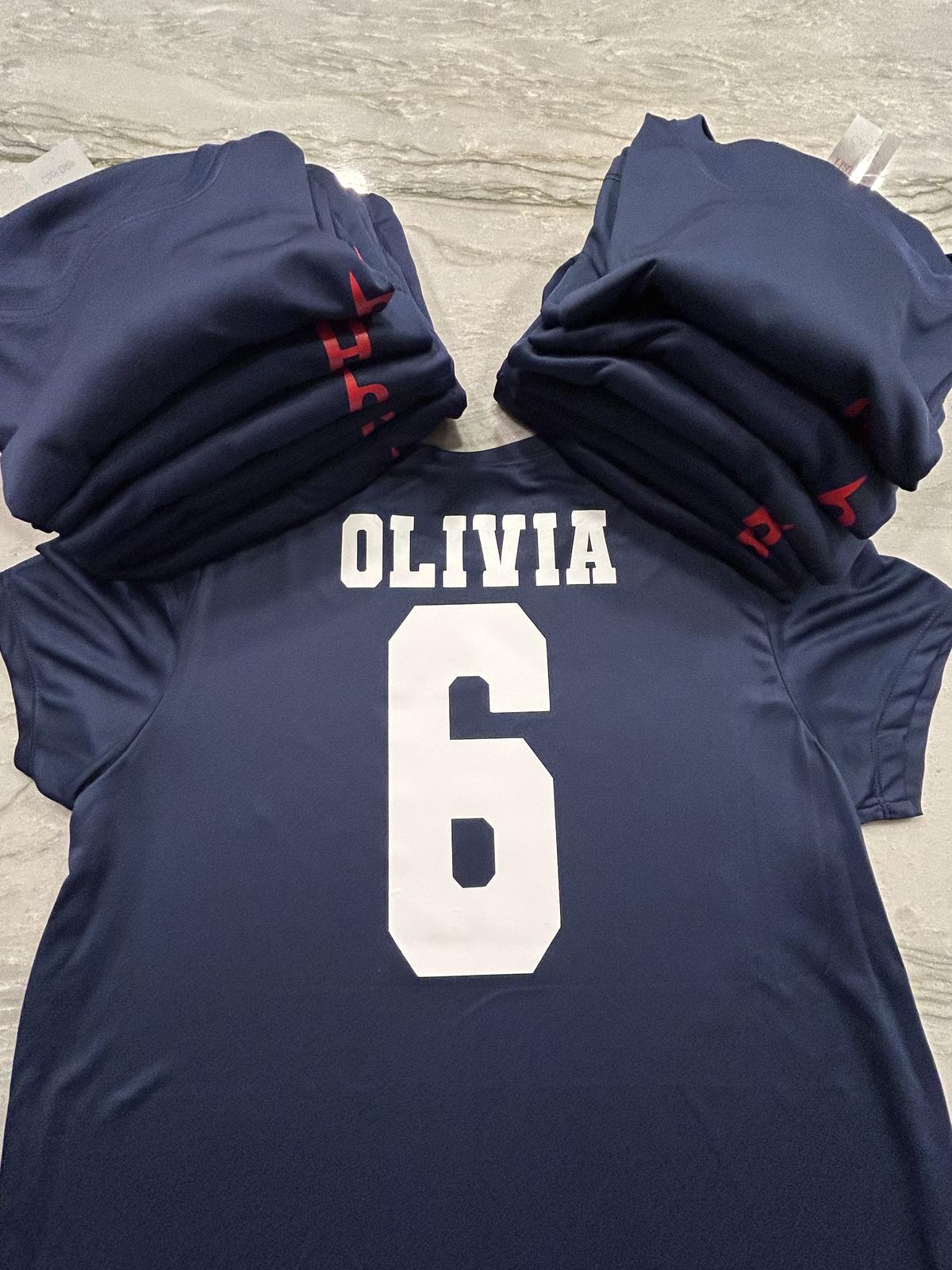 Navy custom jersey personalized with a name and number