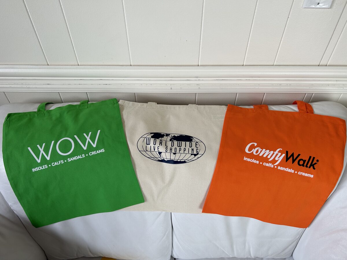 Custom promotional tote bags screen printed with business logos